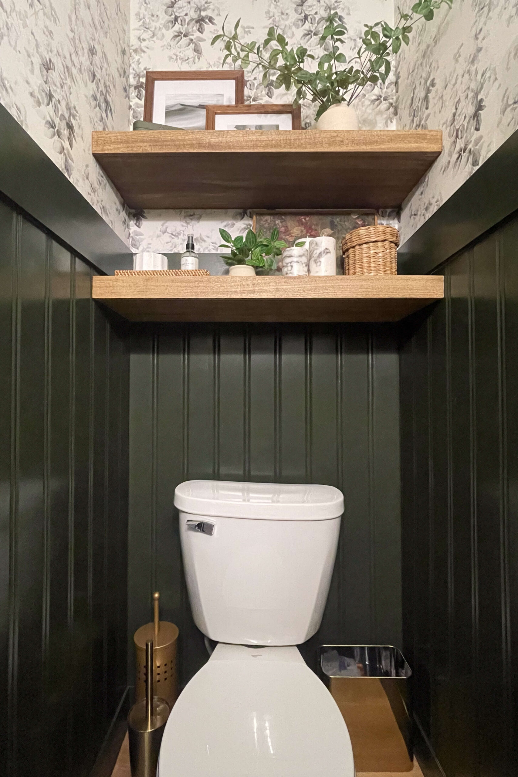 Finished bathroom walls with beadboard.