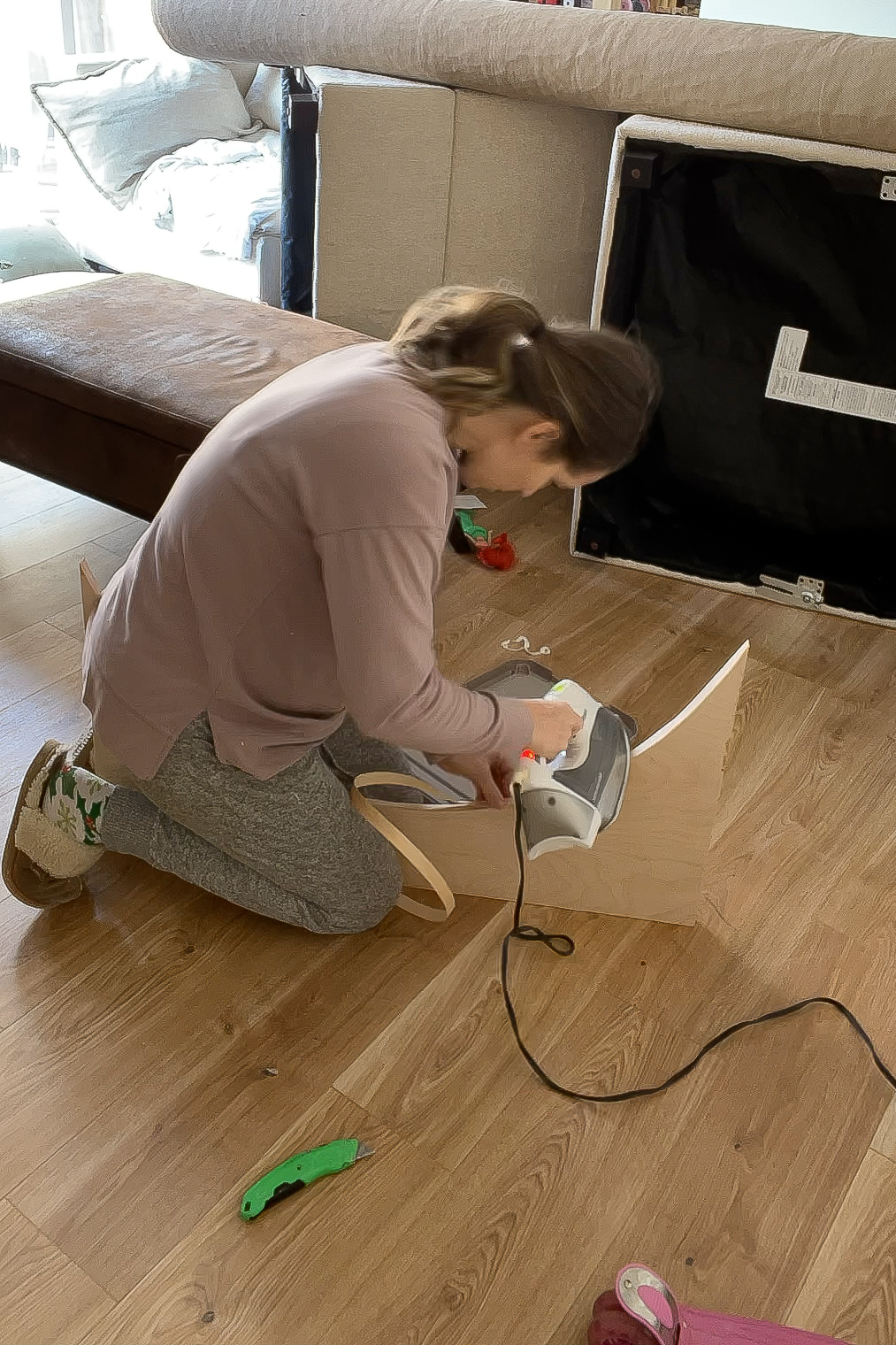 Using edge banding on a DIY arched shelf.