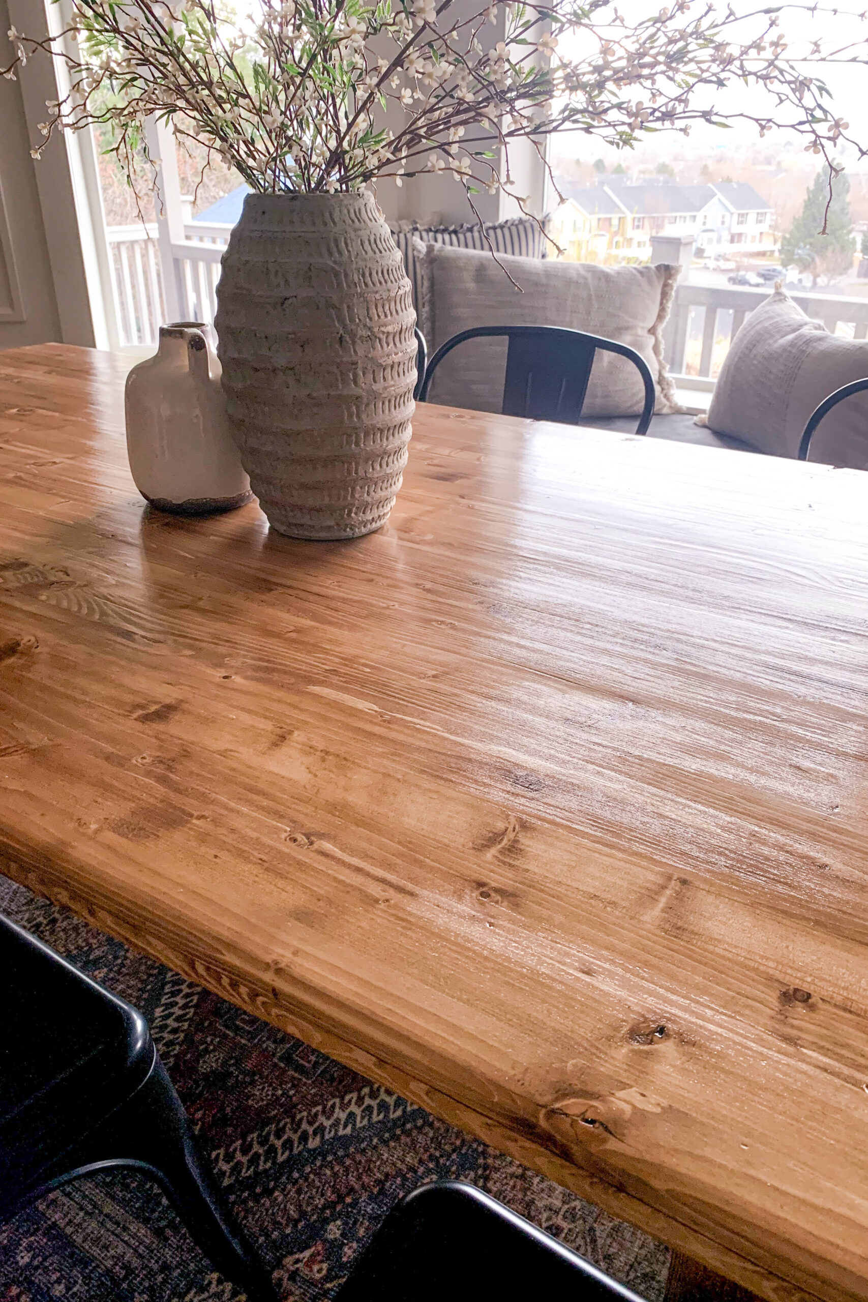 Beautiful stained DIY table top.