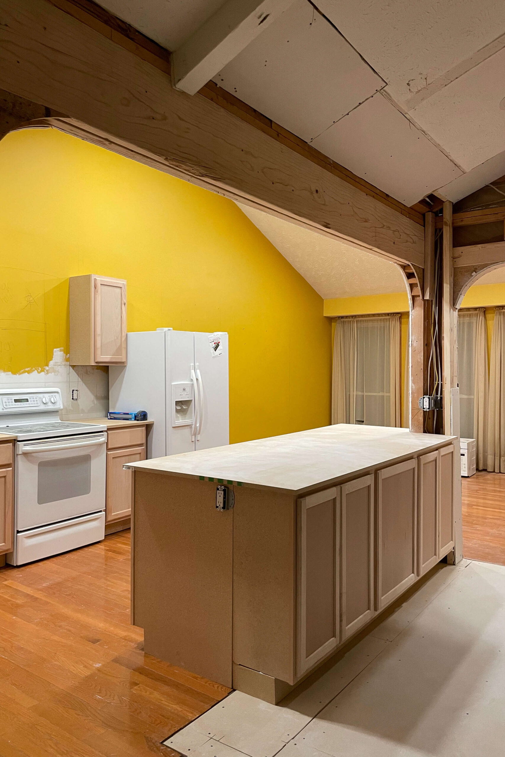 DIY kitchen island with stock cabinets.