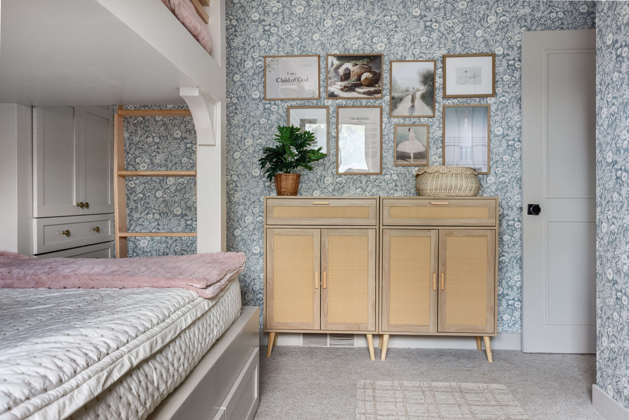 DIY built-in bunk beds for a girls' room.