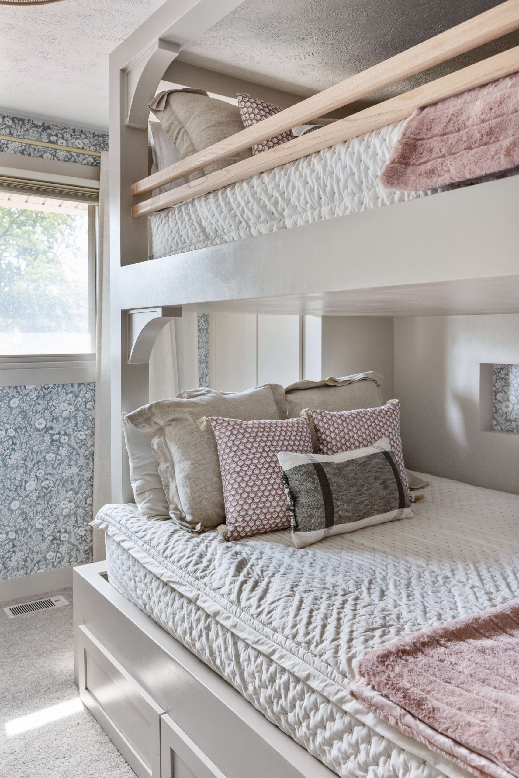 DIY built-in bunk beds as part of a kid's room redo.