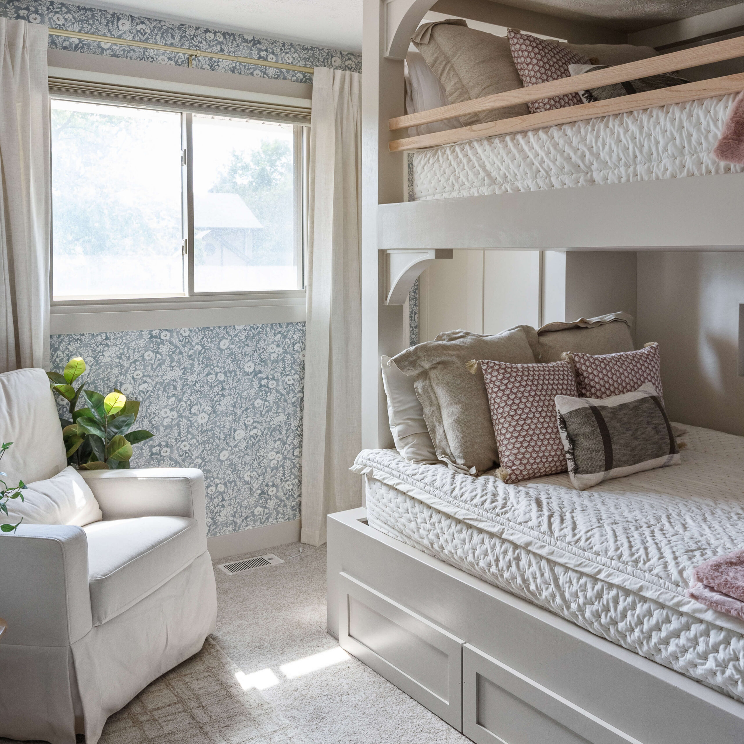 DIY Bunk Beds in a girls' bedroom.