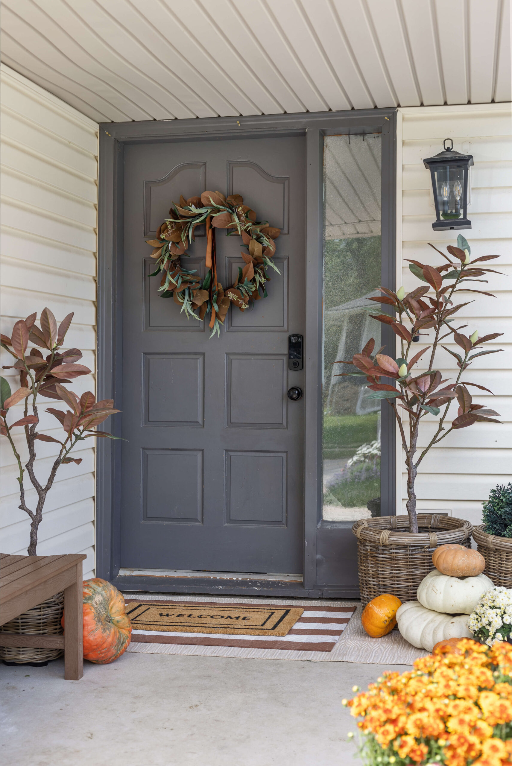 Faux magnolia trees for my front porch decor.