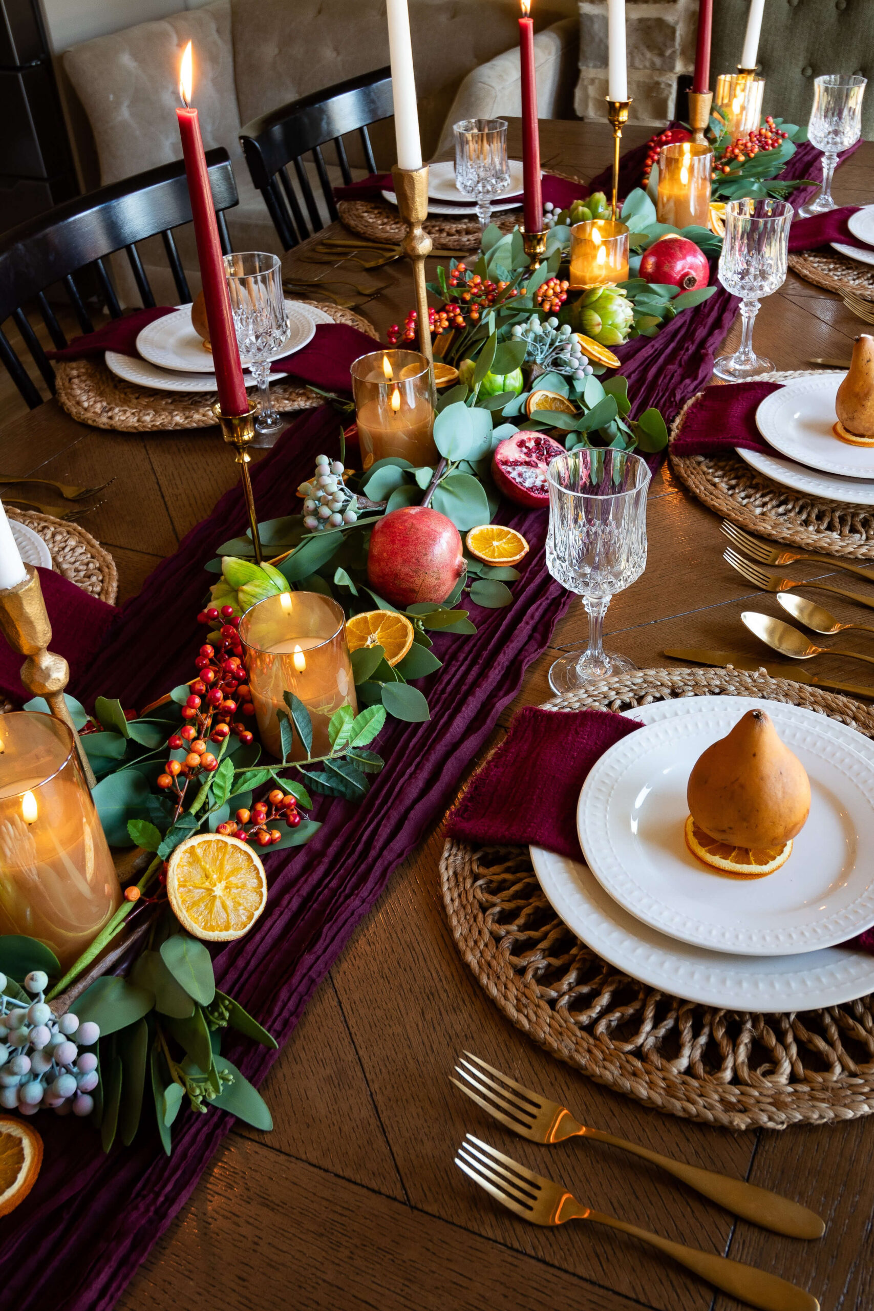 Dried orange slices for a Thanksgiving tablescape.