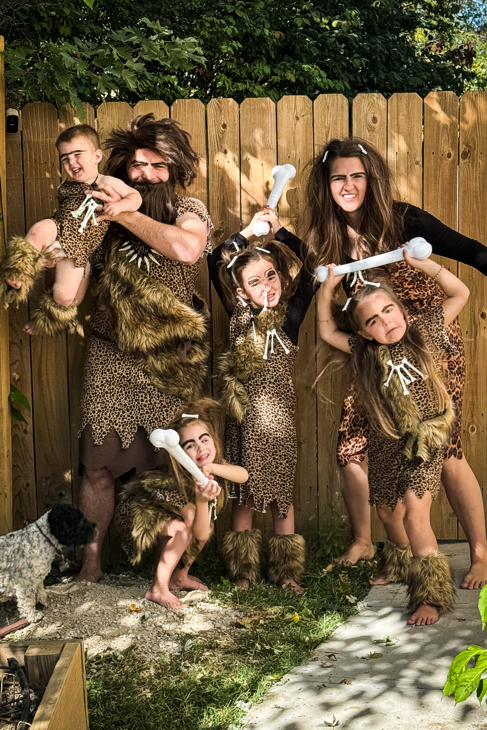 Making DIY caveman costumes for a matching family Halloween costume.