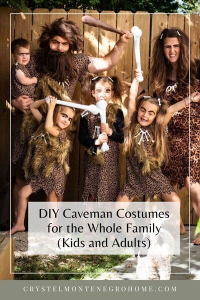 DIY caveman costumes for kids and adults, easy Stone Age outfit - pin for later