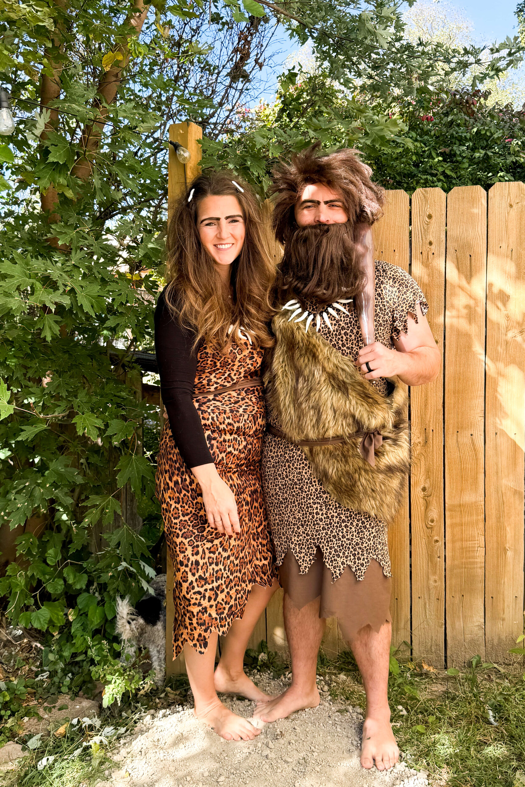 Couple costume idea, dressed as caveman for Halloween.