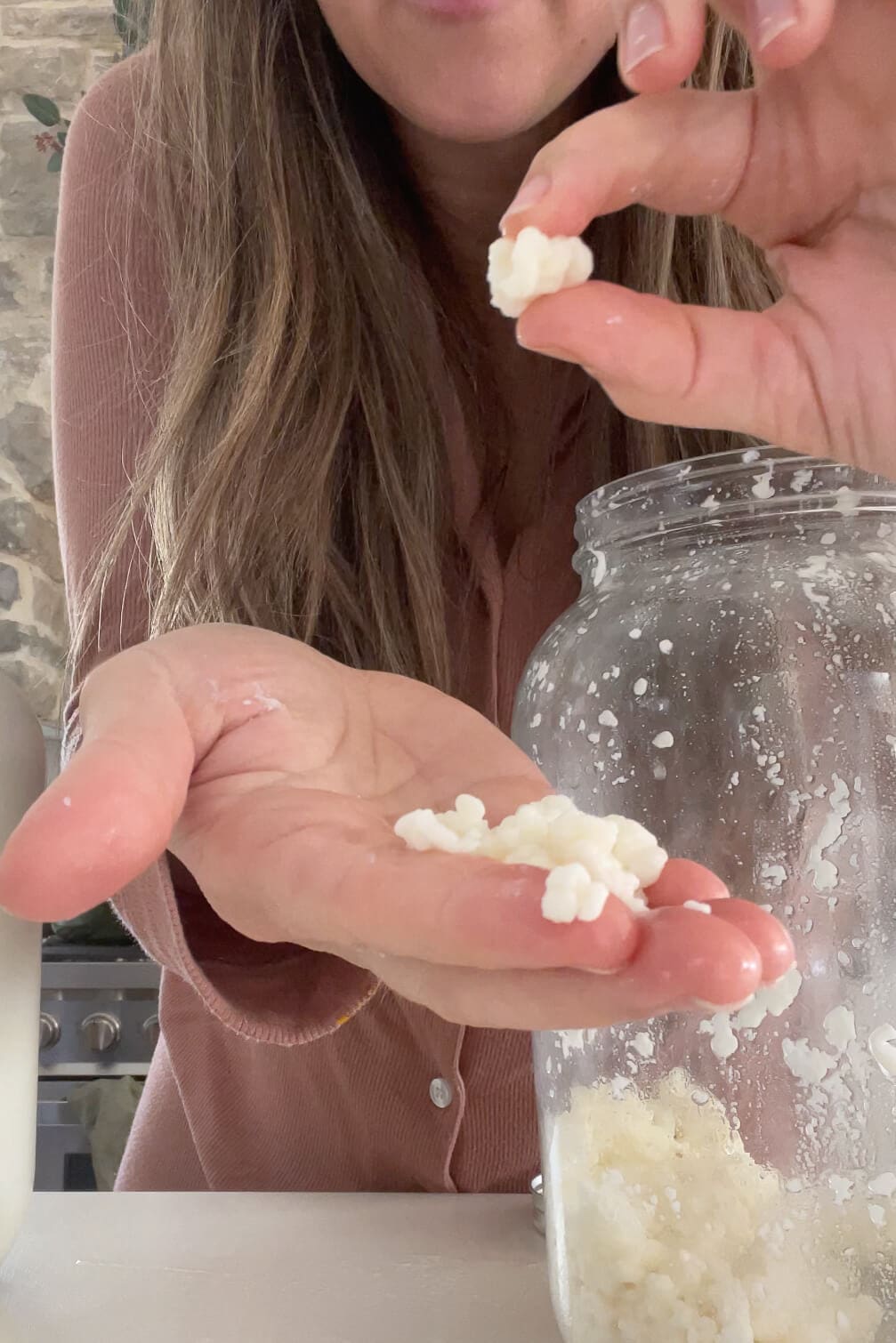 Showing what milk kefir grains look like up close—an essential part of how to make milk kefir at home.
