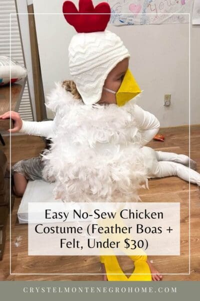 DIY chicken costume, easy no-sew feather boa tutorial for kids and adults - pin for later