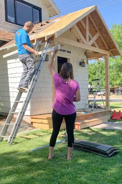 Installing metal drip edge along porch roof edges