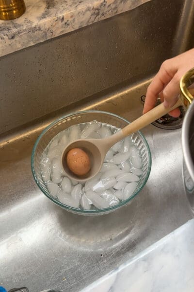 Crystel using an ice bath after boiling for the best easy to peel method.